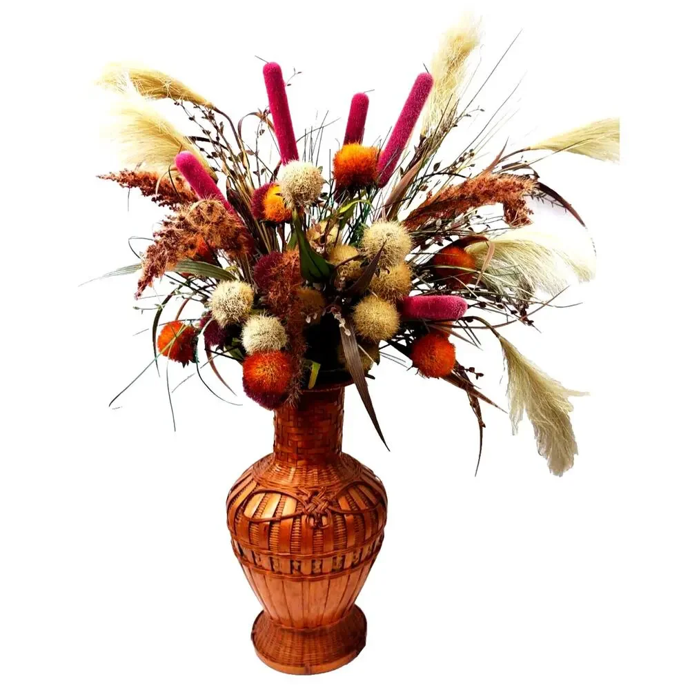 Woven Bamboo Vase Floral Arrangement Dried Grass Phalaris Everyday Mix 29